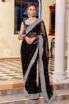 Buy_Nafs_Black Georgette, Tussar, Silk Sequins, Zari Sweetheart Neck Saree With Blouse _at_Aza_Fashions