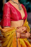 Shop_Nafs_Yellow Tissue Zari, Sequins V-neck Chartreuse Saree And Fuchsia Blouse Set _Online_at_Aza_Fashions