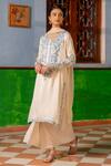 Buy_Nafs_Ivory Bemberg, Crepe, Chiffon Embroidery Round Neck Kurta Set With Draped Skirt _Online_at_Aza_Fashions