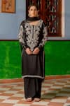 Nafs_Black Bemberg, Crepe, Chiffon Zari, Embroidery Round Neck Kurta Set _Online_at_Aza_Fashions