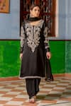 Buy_Nafs_Black Bemberg, Crepe, Chiffon Zari, Embroidery Round Neck Kurta Set _at_Aza_Fashions