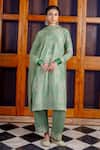 Buy_Nafs_Green Tussar, Silk, Bemberg, Satin, Chiffon Embroidery, Mirrors Sage Kurta Set _at_Aza_Fashions