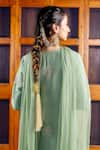 Shop_Nafs_Green Tussar, Silk, Bemberg, Satin, Chiffon Embroidery, Mirrors Sage Kurta Set _at_Aza_Fashions