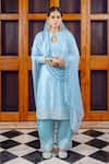 Buy_Nafs_Sky Blue Tussar, Silk, Bemberg, Satin, Chiffon Embroidery Keyhole Neck Kurta Set _at_Aza_Fashions