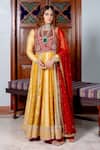 Buy_Nafs_Yellow Brocade, Chanderi, Chiffon Zari, Sequins Round Neck Anarkali Set _at_Aza_Fashions