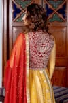 Buy_Nafs_Yellow Brocade, Chanderi, Chiffon Zari, Sequins Round Neck Anarkali Set _Online_at_Aza_Fashions
