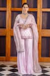 Buy_Nafs_Pink Georgette, Silk Organza, Tissue Embroidery, Powder Kurta Sharara Set _at_Aza_Fashions