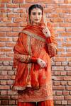 Nafs_Rust Tussar, Silk Organza Sequins Round Neck Kurta Gharara Set _Online_at_Aza_Fashions
