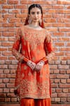 Shop_Nafs_Rust Tussar, Silk Organza Sequins Round Neck Kurta Gharara Set _Online_at_Aza_Fashions