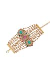 Shop_Tad Accessories_Pink Gemstones, Beads Gold Finish Imitation Kundan Bracelet _at_Aza_Fashions