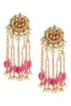 Shop_Tad Accessories_Pink Pearls, Beads Ruby Imitation Kundan Earrings _at_Aza_Fashions