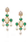 Shop_Tad Accessories_Green Stones, Pearls Gold Finish Earrings _at_Aza_Fashions