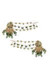 Shop_Tad Accessories_Green Stones, Beads Gold Finish Imitation Kundan Earrings _at_Aza_Fashions