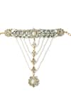 Shop_Tad Accessories_White Pearls Gold Finish Imitation Kundan Haathphool _at_Aza_Fashions