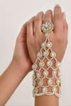 Buy_Tad Accessories_White Imitation Gemstones Gold Finish Kundan Haathphool _at_Aza_Fashions