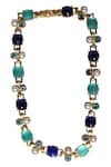Shop_Tad Accessories_Turquoise Gold Finish Semi Precious Stone Necklace _at_Aza_Fashions