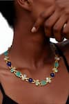Buy_Tad Accessories_Turquoise Gold Finish Semi Precious Stone Necklace _at_Aza_Fashions