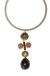 Shop_Tad Accessories_Multi Color Gold Finish Imitation Kundan Necklace _at_Aza_Fashions