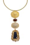 Shop_Tad Accessories_Blue Gold Finish Imitation Kundan Necklace _at_Aza_Fashions
