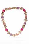 Shop_Tad Accessories_Pink Gold Finish Semi Precious Stone Necklace _at_Aza_Fashions