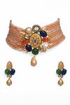 Shop_Tad Accessories_Multi Color Gemstones Gold Finish Semi Precious Jewelry Set _at_Aza_Fashions