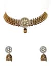 Shop_Tad Accessories_Gold Plated Faux Diamonds Finish Imitation Polki Necklace Set _at_Aza_Fashions