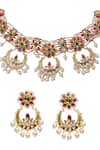 Shop_Tad Accessories_Pink Pearls Gold Finish Imitation Polki Necklace Set _at_Aza_Fashions