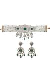 Shop_Tad Accessories_Green Gold Finish Choker And Earrings Set _at_Aza_Fashions