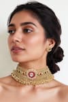 Buy_Tad Accessories_Gold Plated Faux Diamonds, Pearls Finish Imitation Polki Necklace Set _at_Aza_Fashions