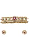 Shop_Tad Accessories_Gold Plated Faux Diamonds, Pearls Finish Imitation Polki Necklace Set _at_Aza_Fashions