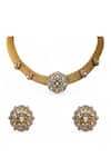 Shop_Tad Accessories_Gold Plated Faux Diamonds Finish Imitation Polki Necklace Set _at_Aza_Fashions