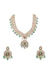 Shop_Tad Accessories_Green Faux Diamonds, Gemstones Gold Finish Choker Set _at_Aza_Fashions