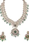 Buy_Tad Accessories_Green Faux Diamonds, Gemstones Gold Finish Choker Set _Online_at_Aza_Fashions