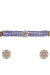 Tad Accessories_Purple Diamonds Gold Finish Choker And Earrings Set _Online_at_Aza_Fashions