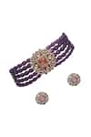 Buy_Tad Accessories_Purple Diamonds Gold Finish Choker And Earrings Set _Online_at_Aza_Fashions