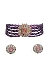 Shop_Tad Accessories_Purple Diamonds Gold Finish Choker And Earrings Set _at_Aza_Fashions