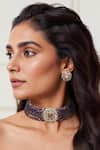 Buy_Tad Accessories_Purple Diamonds Gold Finish Choker And Earrings Set _at_Aza_Fashions