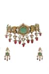 Shop_Tad Accessories_Green Gold Finish Kundan Necklace Set _at_Aza_Fashions
