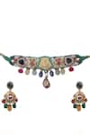 Shop_Tad Accessories_Gold Plated Gemstones, Faux Diamonds Finish Choker Set _at_Aza_Fashions
