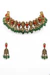 Shop_Tad Accessories_Coral Stones Gold Finish Necklace Set _at_Aza_Fashions