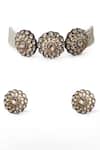 Shop_Tad Accessories_White Faux Diamonds, Stones Gold Finish Imitation Polki Choker Set _at_Aza_Fashions