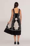 Shop_RANNA GILL_Black Viscose, Linen Embroidery Square Neck Amara Midi Dress _at_Aza_Fashions