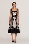 RANNA GILL_Black Viscose, Linen Embroidery Square Neck Amara Midi Dress _Online_at_Aza_Fashions
