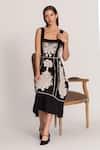 Buy_RANNA GILL_Black Viscose, Linen Embroidery Square Neck Amara Midi Dress _Online_at_Aza_Fashions