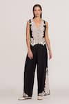 Buy_RANNA GILL_Black Viscose Embroidery Khloe Pant _at_Aza_Fashions
