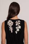 Shop_RANNA GILL_Black Viscose, Linen Embroidery V-neck Alina Waistcoat _at_Aza_Fashions