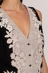 RANNA GILL_Black Viscose, Linen Embroidery V-neck Alina Waistcoat _Online_at_Aza_Fashions