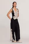 Buy_RANNA GILL_Black Viscose, Linen Embroidery V-neck Alina Waistcoat _Online_at_Aza_Fashions