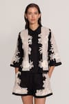 Buy_RANNA GILL_Black Viscose, Linen Embroidery Noa Shorts _at_Aza_Fashions