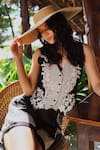 RANNA GILL_Black Viscose, Linen Embroidery Noa Shorts _at_Aza_Fashions